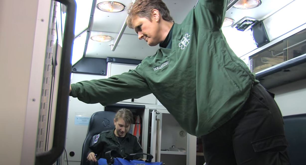 EMT first responders in an ambulance.