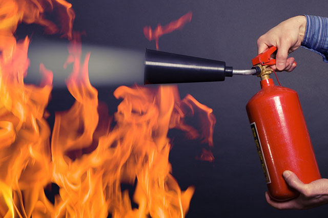 Acid Reflux Assessment illustration of fire extinguisher and flames.